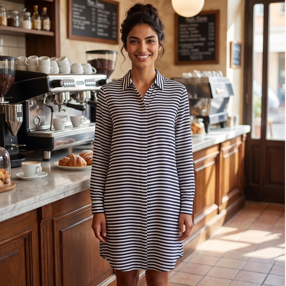 Theory Silk Mini Shirt Dress Womens 10 Navy White Stripe Nautical Coastal Preppy